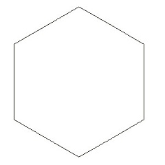 Illustrasjon av en hvit likesidet sekskant med sort omriss.