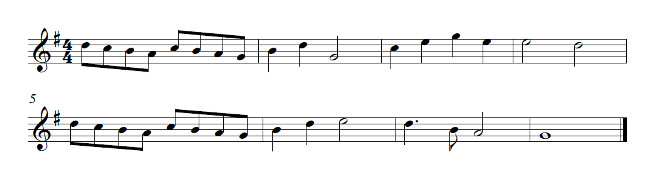Illustrasjon av noter til en ukjent og enkel melodi.