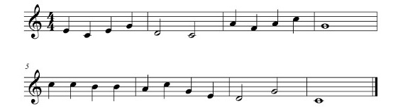 Illustrasjon av noter til en ukjent og enkel melodi.